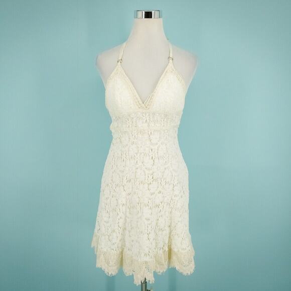 Alexia Admor Size XS Ivory Crochet Lace Halter V Neck Fit Flare Festival Dress - Picture 1 of 6